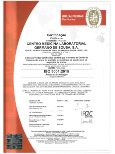 Certificat ISO 9001:2015  Centro de Medicina Laboratorial Germano de Sousa - VISEU