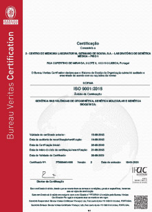 Certificate ISO 9001:2015  Centro de Medicina Laboratorial Germano de Sousa - Genética Médica