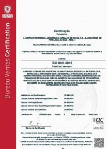 Certificate ISO 9001:2015  Centro de Medicina Laboratorial Germano de Sousa - Patologia Clínica