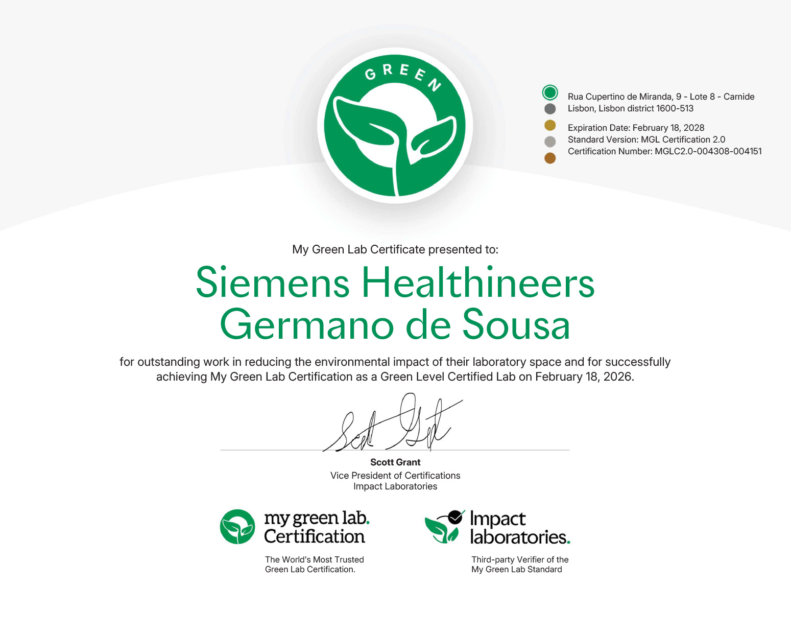 Certificação de Green – My Green Lab®